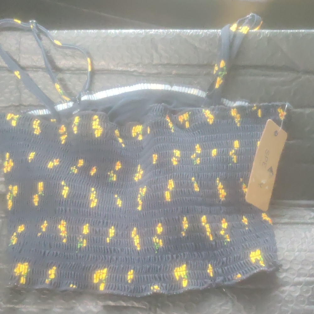 Sperry Navy and Yellow Crochet Top
